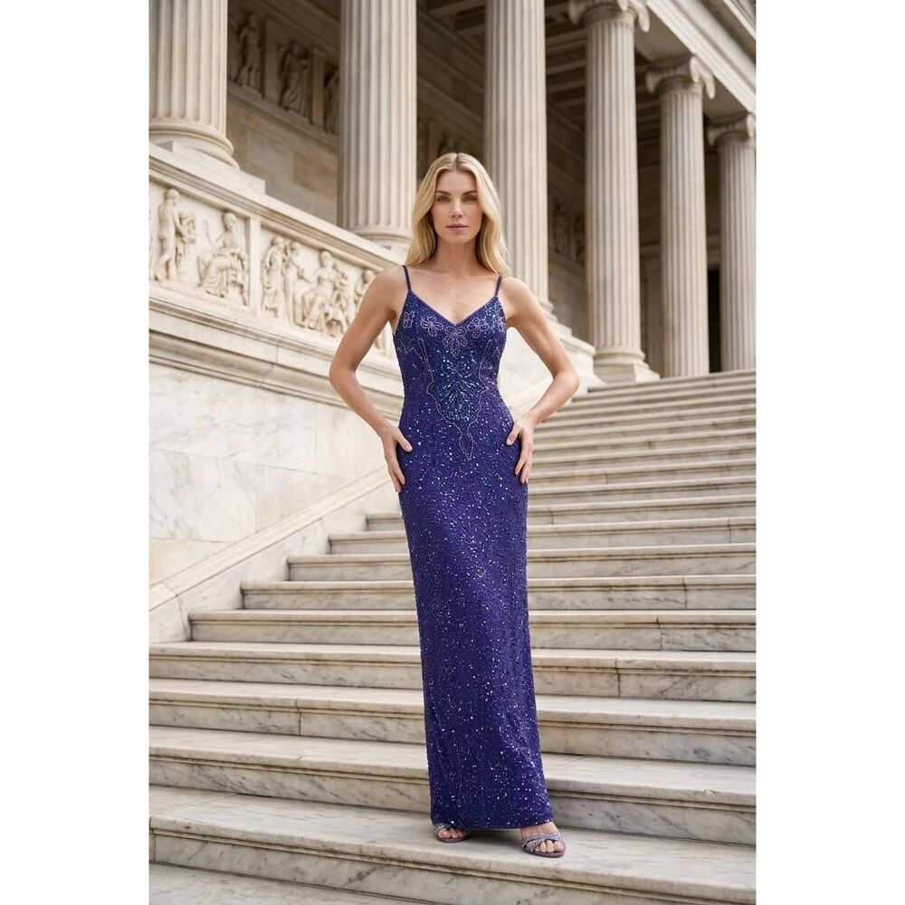 🍑Stenay Blue Beaded Spaghetti Strap Formal Dress Size 10
